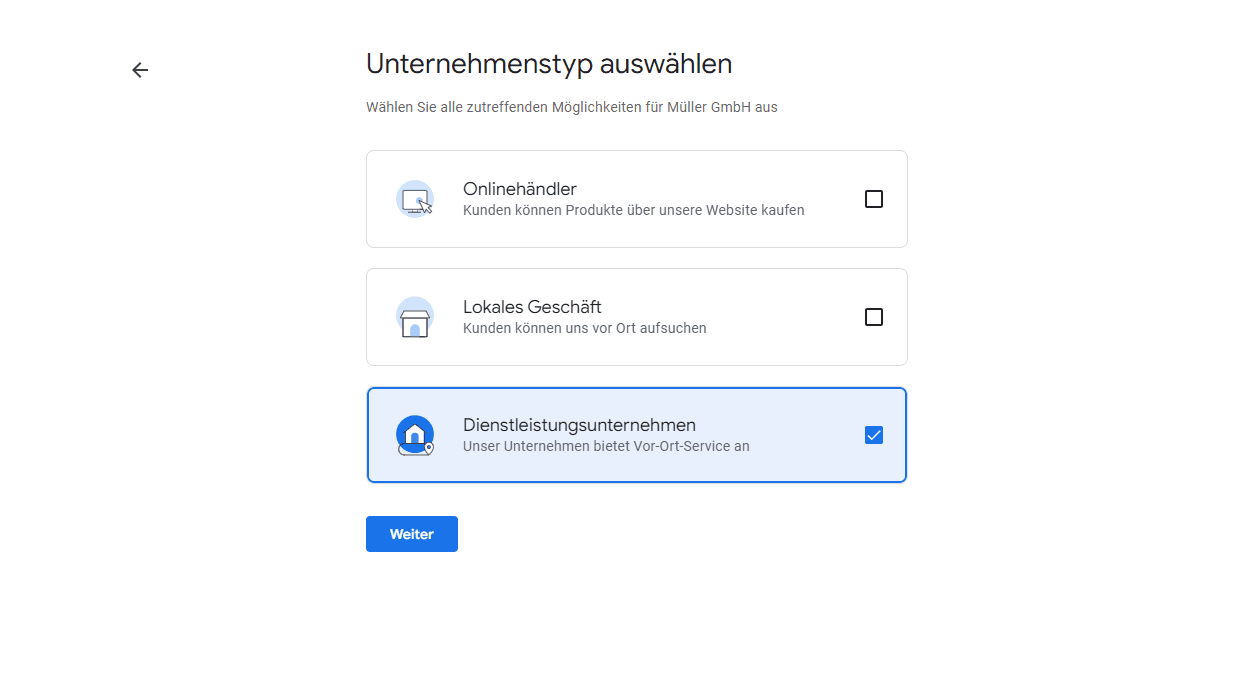 Unternehmenstyp wählen