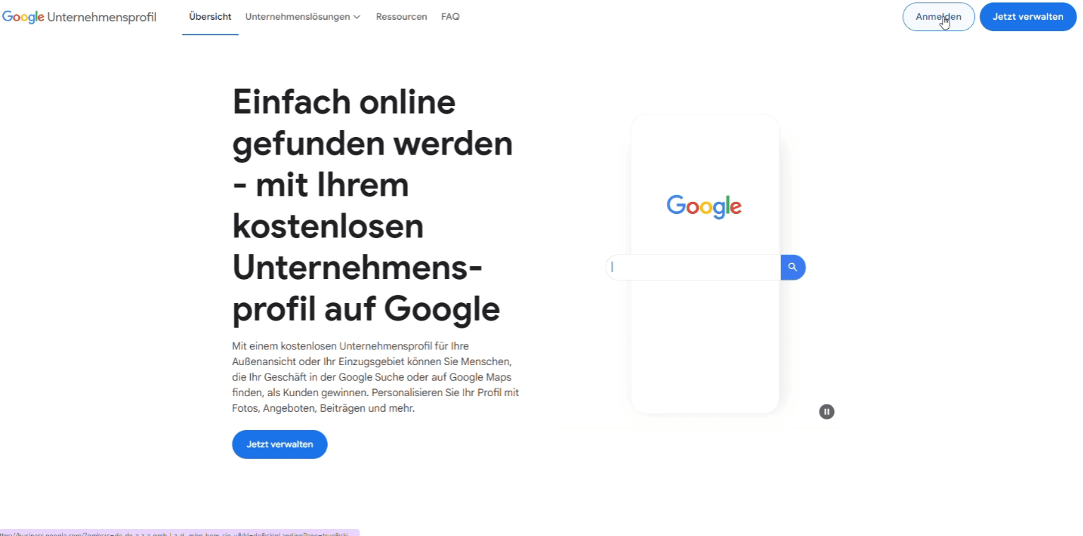 Google Unternehmensprofil Signup